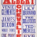 Large red, blue, and white theatre poster for the King’s Theatre and Hippodrome, Dundee, advertising a variety programme beginning 31 March 1913. The poster is dominated by the name “Albert Chevalier” in oversized red lettering and lists supporting performers including Venie Clements, Lily Burnand, James Dixon, Ted Mercell, Eve Dickson, and Graham Moffat’s company in The Concealed Bed.