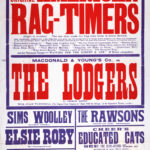 Large red, blue, and white theatre poster for the King’s Theatre and Hippodrome, Dundee, advertising a variety programme beginning 18 August 1913. The bill is headlined by the Original American Rag-Timers and the comedy sketch The Lodgers, with supporting acts including Sims Woolley, Elsie Roby, Cheer’s Educated Cats, Mdlle. Margo, and Keen and Waller. Bold oversized lettering and contrasting colours create a striking example of Edwardian theatre advertising.