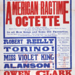 Large red, blue, and white theatre poster for the King’s Theatre and Hippodrome, Dundee, advertising a variety programme beginning 24 November 1913. The poster is dominated by the title “The Great and Original American Ragtime Octette” in oversized red lettering and lists supporting acts including Robert Reilly, Torino, Violet King, Owen Clark, Ernest H. Mills, Dora Sephton, and Sophie Forrest.