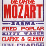 Large red, blue, and white poster for the King’s Theatre and Hippodrome, Dundee, advertising a variety programme during the week of 1 December 1913. The bill is headlined by comedian George Mozart and includes performers Zasma, Fred Poplar, Kitty Wager, Clarke and Glenny, and Irene Pearse, alongside the motion picture The Battle of Elderbush Gulch. Bold block lettering and contrasting colours create a striking Edwardian theatre advertisement.