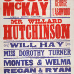 Large red, blue, and white theatre poster for the King’s Theatre and Hippodrome, Dundee, advertising a variety programme beginning 15 September 1913. The bill is headlined by Scottish humourist Jock McKay and American comedian Willard Hutchinson, with supporting acts including Dorothy Turner, Montes and Welma, Regan and Ryan, Belle Sylvia, and Weston and Lynch.