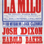 Large red, blue, and white theatre poster for the King’s Theatre and Hippodrome, Dundee, advertising a variety programme beginning 17 November 1913. The poster is dominated by the name “Lamilo,” billed as “The Inimitable Breathing Marble,” and lists supporting acts including The Four Wotucaulems, Jack Cleyoner, Josh Dixon, Harold Baker, The Phydoras, and Walter Bird’s comedy sketch Three Knocks.