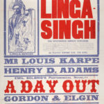 Large red, blue, and white theatre poster for the King’s Theatre and Hippodrome, Dundee, advertising a variety programme beginning 26 May 1913. The poster is dominated by the name “Linga Singh,” billed as a mysterious Hindu sorcerer, and lists supporting acts including Louis Karpe, Henry J. Adams, Gordon and Elgin, Rivers and Sullivan, the 9 Dainty Dots, and the Bros. Artois. An illustrated figure appears beside the headline act, with bold block lettering throughout.