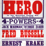 Large red, purple, and white theatre poster for the King’s Theatre and Hippodrome, Dundee, advertising a variety programme beginning 21 July 1913. The poster is dominated by the name “Middle Hero” in oversized red lettering and lists supporting performers including Fred Russell, Ernest Krake and Company, Winnie Barr, Jack Warman, Thornton and Wagner, and the musical act 4-Powers-4.