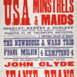 This poster advertises a variety programme at Dundee’s King’s Theatre and Hippodrome beginning 10 February 1913. Headlined by illusionist and magician Chung Ling Soo, one of the most famous stage performers of the era, the bill also featured singers, comedians, speciality acts, and dramatic sketches.